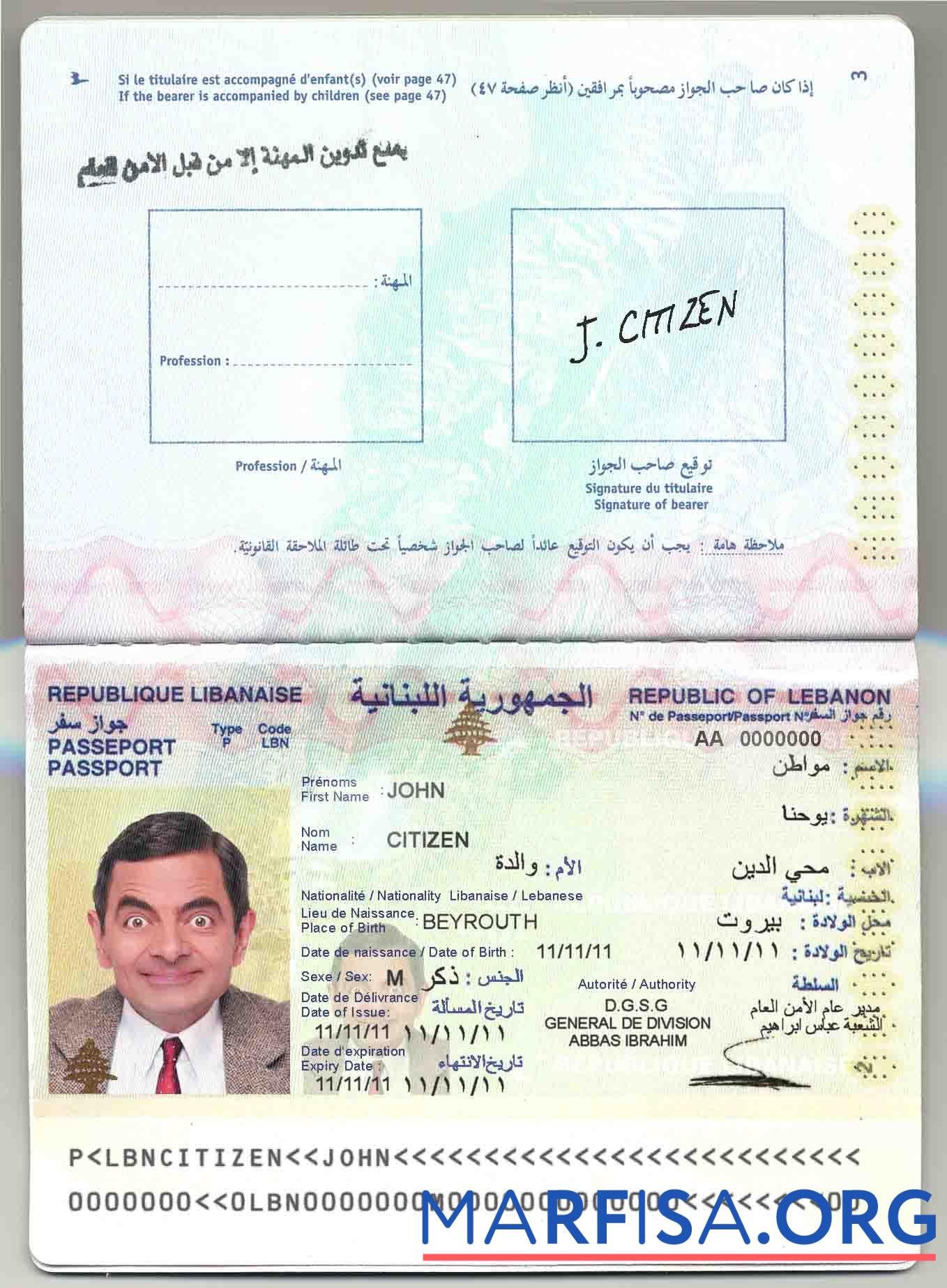 Blank Lebanon passport download for verification